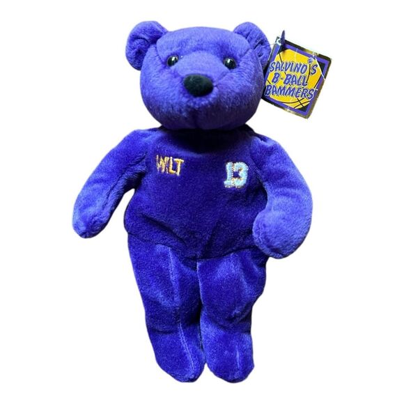 Wilt Chamberlain Bear Stuffed Purple 8" Worn Tag - Picture 2 of 3